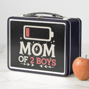 Mum Of 2 Boys Low Battery Funny Mother's Day Metal Lunch Box