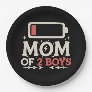Mum Of 2 Boys Low Battery Funny Mother's Day Paper Plate