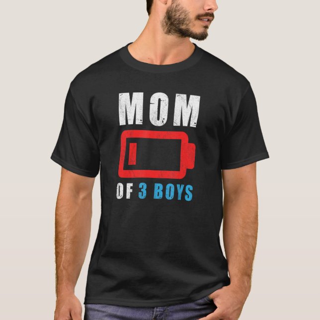 Mum Of 3 Boys From Son Mothers Day Birthday Low Ba T-Shirt (Front)