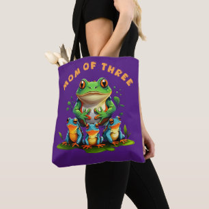 Mum of 3 Cottagecore Aesthetic Frog Mothers Day Tote Bag