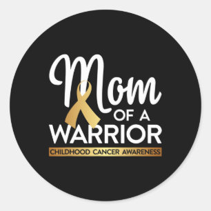Mum Of A Warrior Childhood Cancer Gold Ribbon Classic Round Sticker