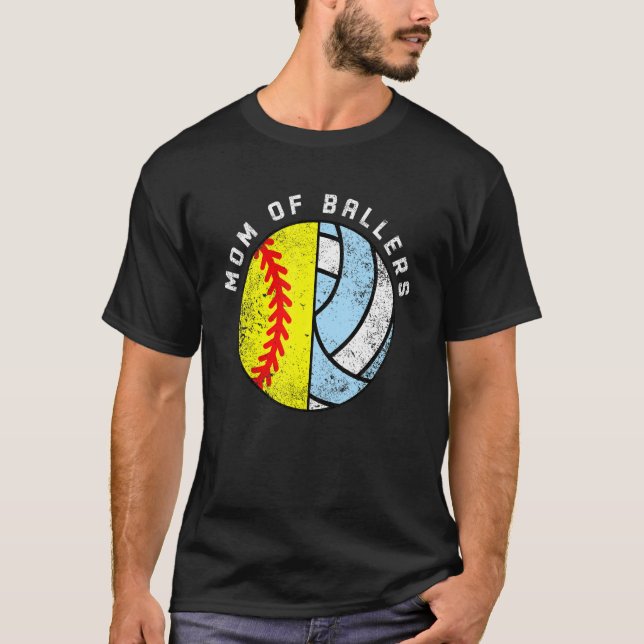Mum Of Ballers   Softball Volleyball Mum T-Shirt (Front)