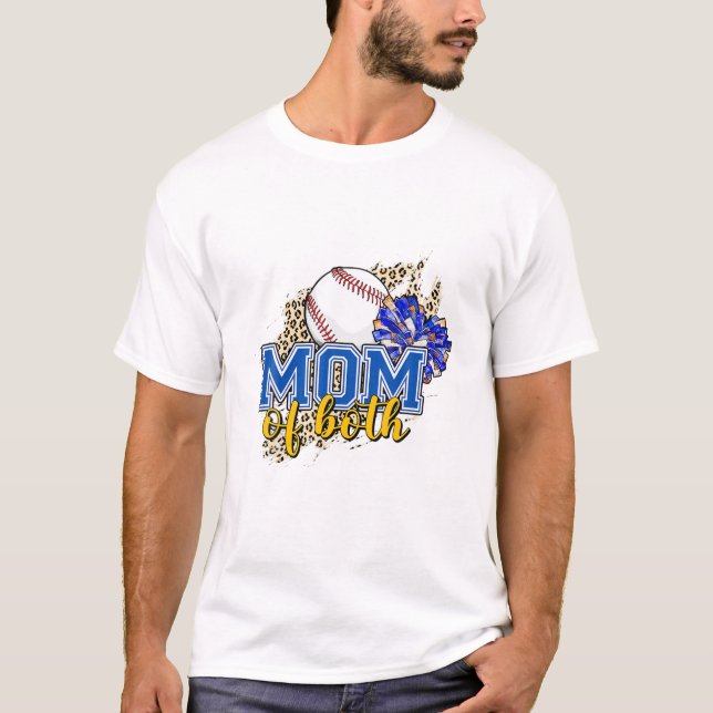 Mum Of Both Baseball Mum Cheer Mum Leopard Print W T-Shirt (Front)