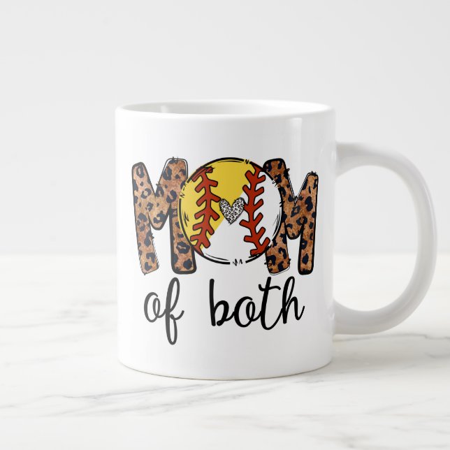 Mum Of Both Baseball Softball, Baseball Softball Large Coffee Mug (Right)