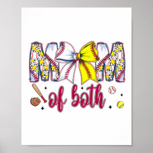 Mum Of Both Baseball Softball Coquette Bow Mothers Poster