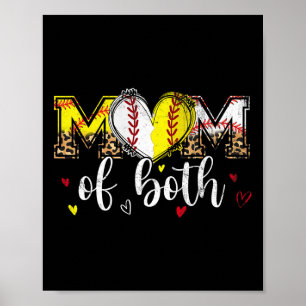 Mum Of Both Baseball Softball Heart Leopard Mother Poster