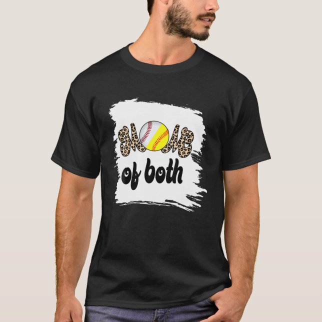 Mum Of Both Cute Leopard Baseball Softball Player T-Shirt (Front)