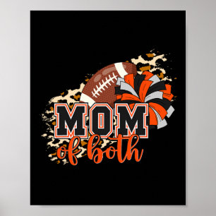 Mum Of Both Football Cheer Orange Black Pom Leopar Poster