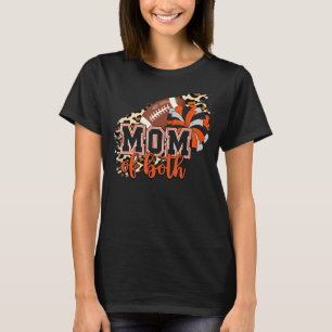 Mum of Both Football Cheer Orange Black Pom Leopar T-Shirt