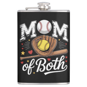 Mum of Both Game Day Baseball Softball Hip Flask