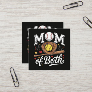 Mum of Both Game Day Baseball Softball Square Business Card