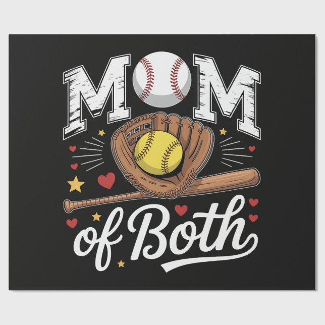 Mum of Both Game Day Baseball Softball  Wrapping Paper (Flat)