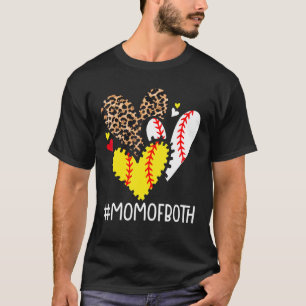 Mum Of Both Leopard Heart Softball Mum Baseball Mo T-Shirt