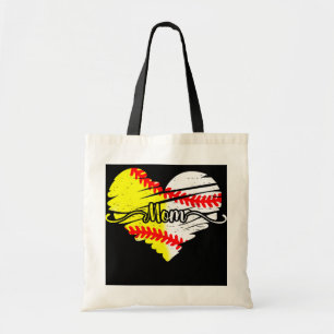 Mum Of Both Mum Heart Ball Baseball Softball Mum Tote Bag