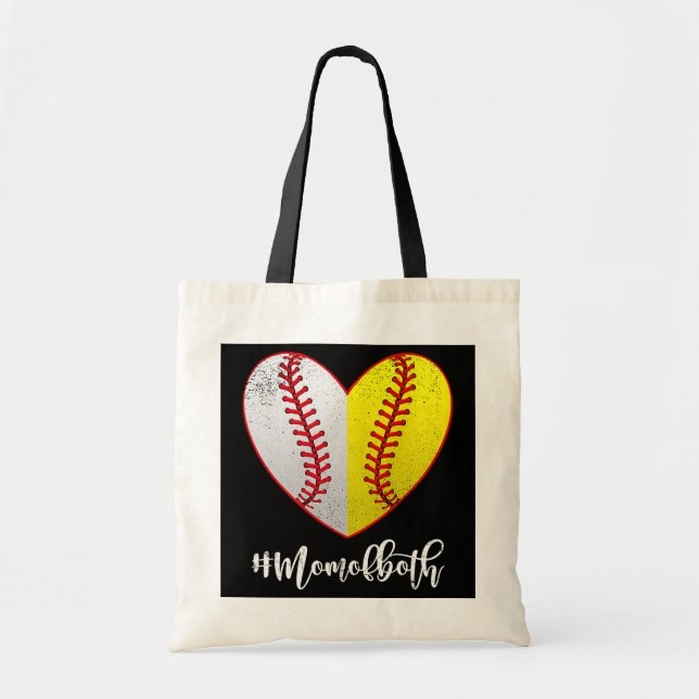 Mum Of Both Softball Baseball Heart Mother's Day Tote Bag (Front)