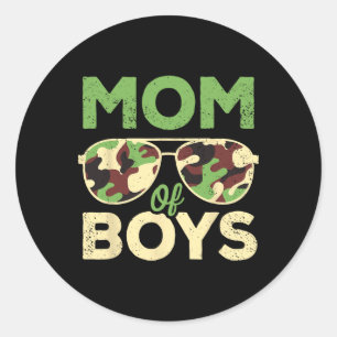 Mum Of Boys Mothers Day Birthday Retro Camouflage Classic Round Sticker