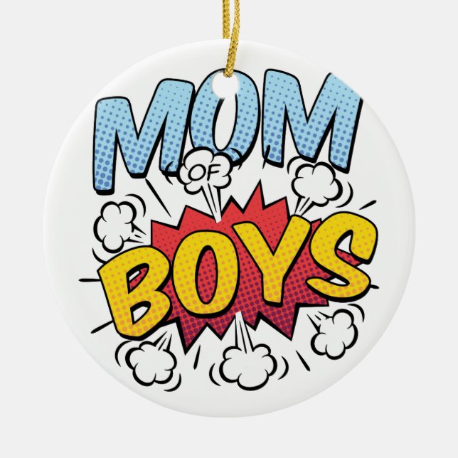 Mum of Boys Mother's Day Comic Book Style Ceramic Tree Decoration (Front)