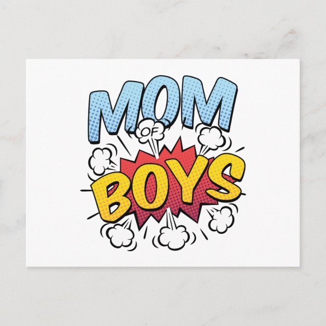 Mum of Boys Mother's Day Comic Book Style Postcard (Front)