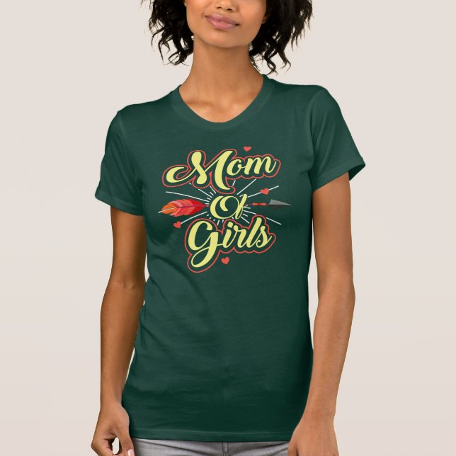 Mum of Girls Cute Yellow Red Typography T-Shirt (Front)