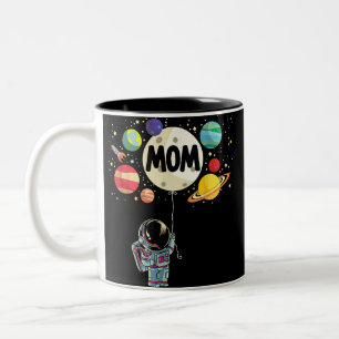 Mum of The Birthday Boy Space Astronaut 1st Birthd Two-Tone Coffee Mug