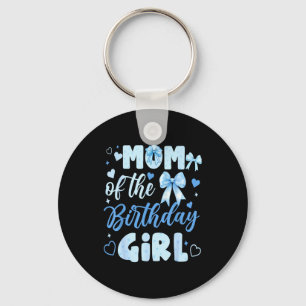 Mum of the birthday girl bow blue cute matching key ring