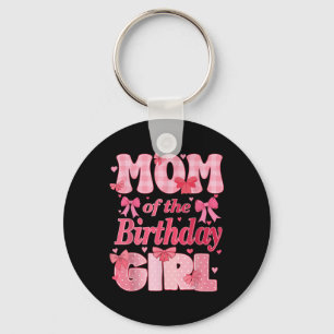 Mum Of The Birthday Girl Family Pink Coquette Bow Key Ring