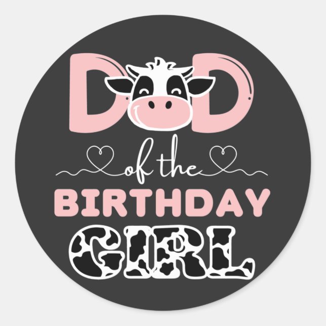 Mum of The Birthday Girl Farm Cow Classic Round Sticker (Front)