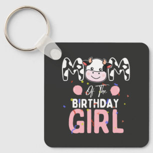 Mum of The Birthday Girl Farm Cow Mummy Mama 1st Key Ring