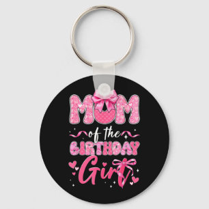 Mum Of The Birthday Girl Pink Coquette Bow Family Key Ring