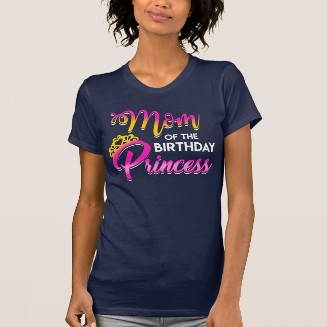 Mum of the Birthday Princess Pink Yellow Party T-Shirt (Front)