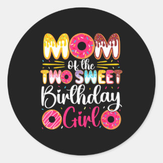 Mum of the two sweet birthday girl doughnut 2nd classic round sticker