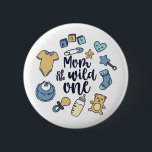 Mum of The Wild One Year Old First Birthday Boy 6 Cm Round Badge<br><div class="desc">Mum of the wild one. Cute and funny 1st birthday boy mum design for boy mama with son turning one and mother of a 1-year old celebrating this memorable milestone. Cool and awesome merchandise for mummy's first birthday party with her little boy. Perfect design for a special woman in your...</div>