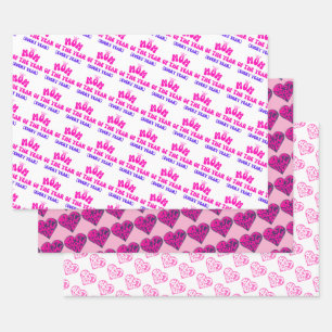 Mum of the Year Pink Hearts Mother's Day  Wrapping Paper Sheet