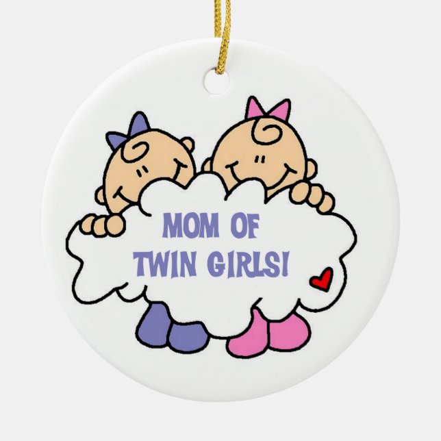 Mum of Twin Girls T-shirts and Gifts Ceramic Tree Decoration (Front)