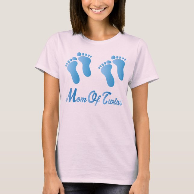 Mum Of Twins Blue Footprints Womens Tee Shirt (Front)