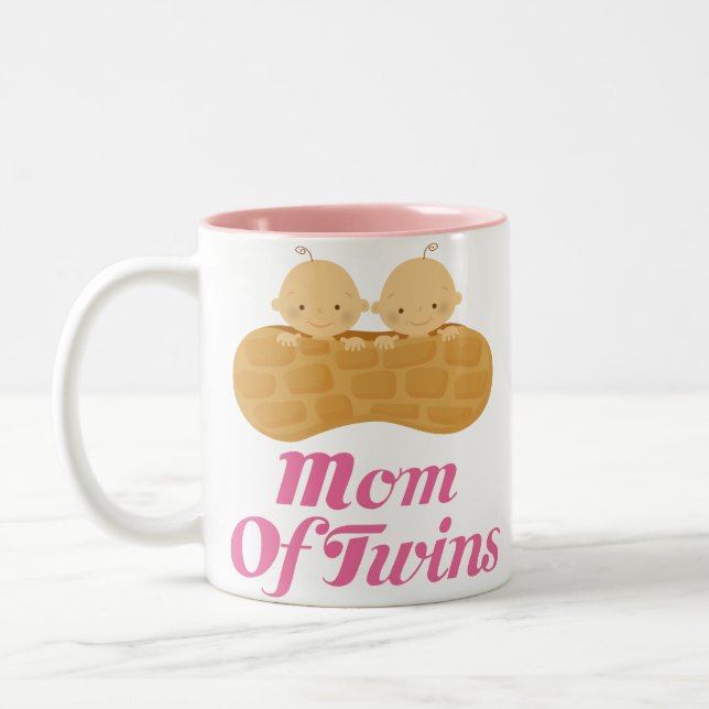 Mum Of Twins Peanut Babies Pink Mug Gift (Left)