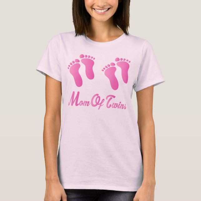 Mum Of Twins Pink Footprints Fitted Tee Shirt (Front)