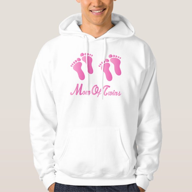 Mum Of Twins Pink Footprints Hooded Sweatshirt (Front)