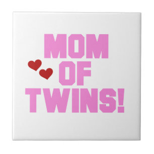 Mum of Twins Pink Text Gifts Tile