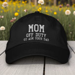 Mum Off Duty Simple Modern Typography Custom Embroidered Hat<br><div class="desc">Mum Off Duty Simple Modern Typography Custom Embroidered Baseball Cap features the simple modern embroidered text "Mum,  off duty,  Go ask your dad". Perfect as a gift for mum for Mother's Day,  Christmas,  birthday and more. Created by Evco Studio www.zazzle.com/store/evcostudio</div>