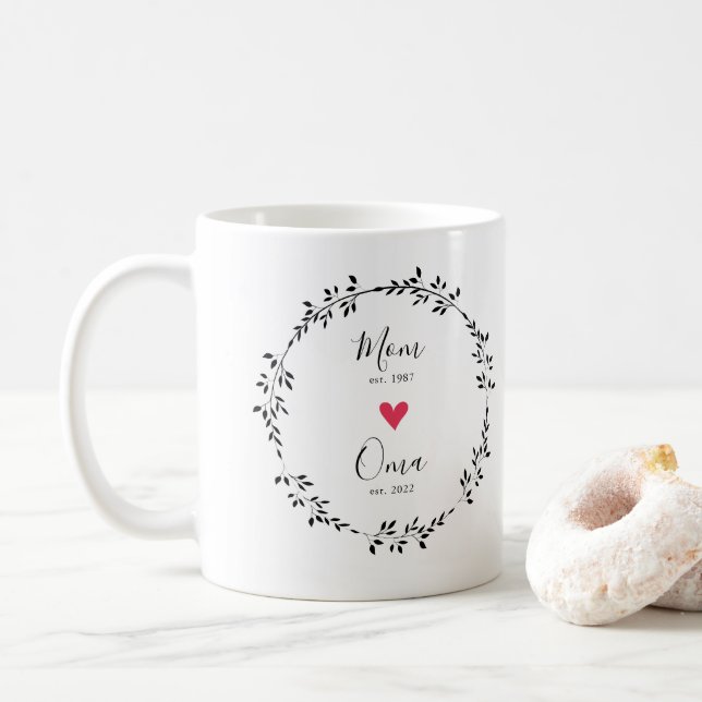 Mum | Oma Year Est. Heart Coffee Mug (With Donut)