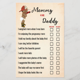 Mum or Dad AA Firefighter Baby Shower Game Card