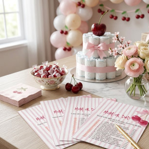 Mum or Dad Game Cherry Pink Red Retro Baby Shower