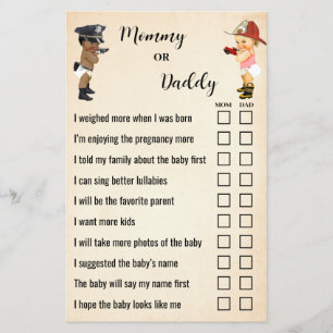Mum or Dad Little Recruit Baby Shower Game Card