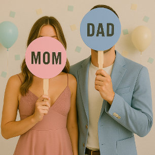Mum or Dad? Modern Pink Blue Baby Shower Game Hand Fan