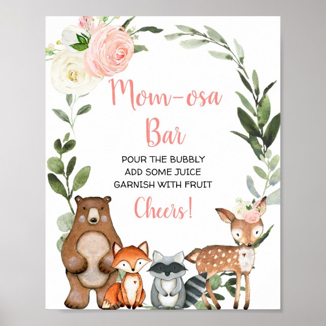 Mum-osa bar mimosa floral woodland baby shower poster (Front)