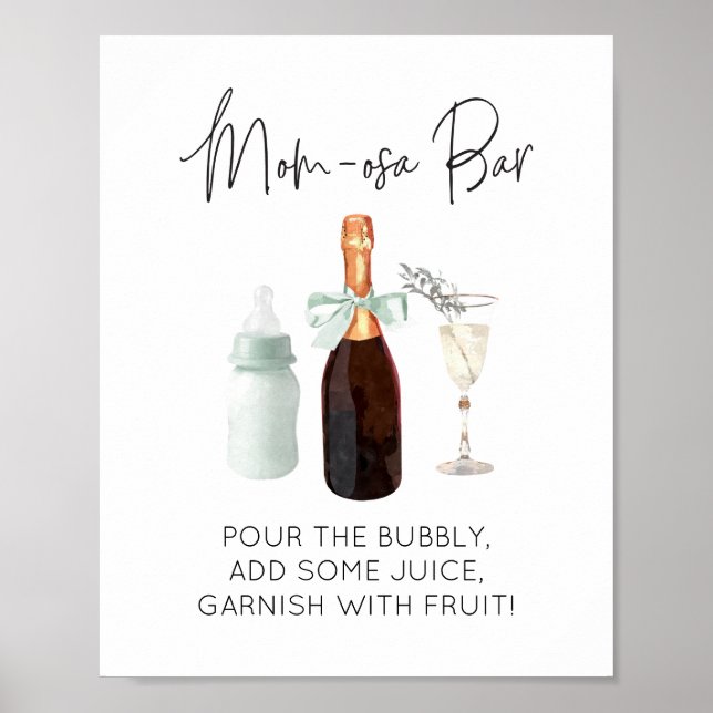 Mum-osa Bar Sign for Baby Shower Green Sip & See (Front)