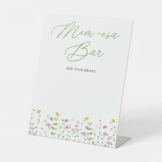 Mum-osa Bar Yellow Pink Wildflower Baby Shower Pedestal Sign (Front)