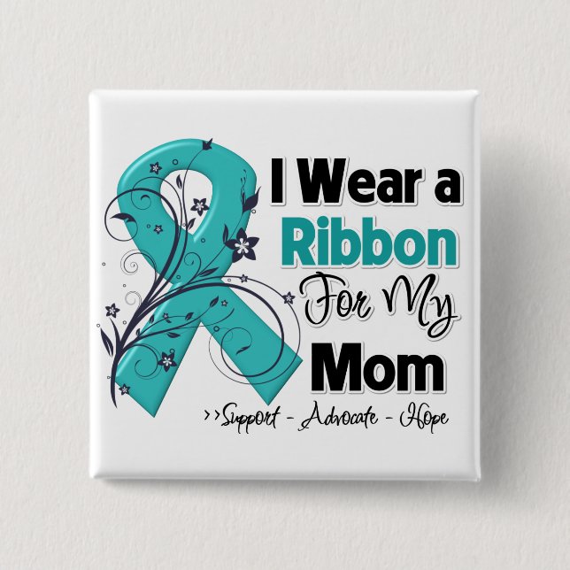Mum - Ovarian Cancer Ribbon 15 Cm Square Badge (Front)