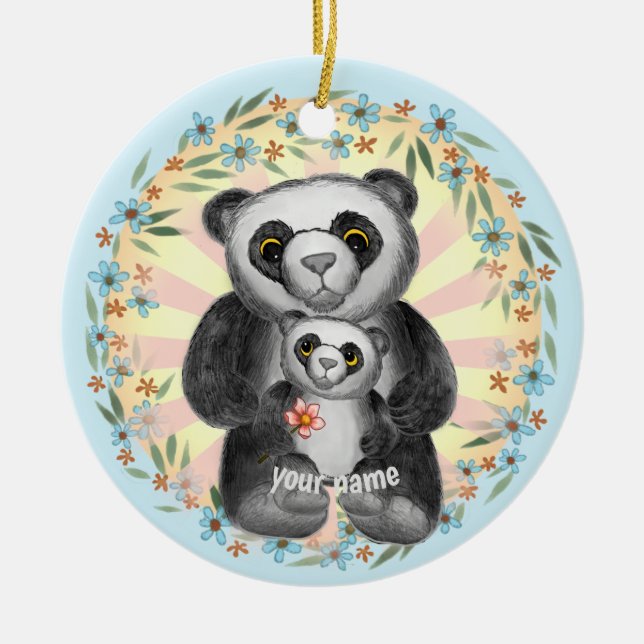 Mum Panda Bear custom name Ceramic Tree Decoration (Front)
